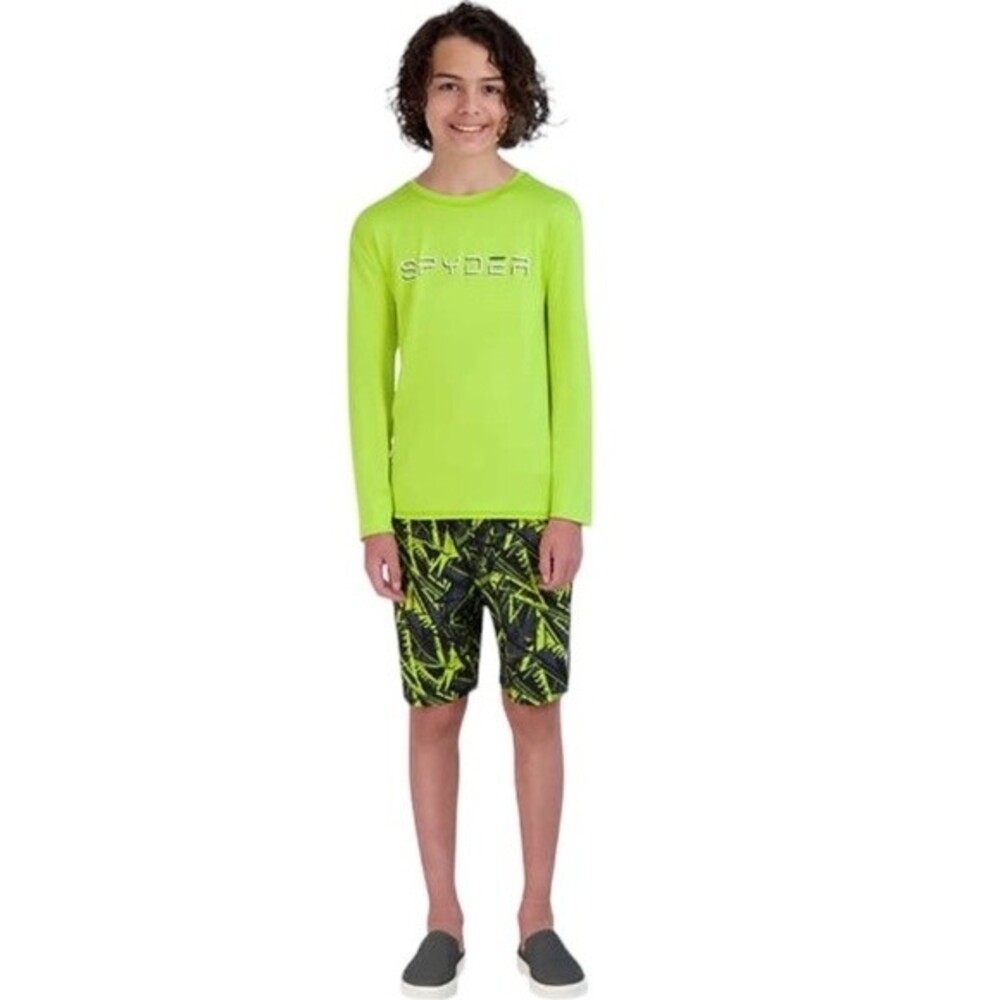 Swim Trunks Boys XL Green Spyder Youth 2-piece Swim Set UPF 30 Swim Shirt WB